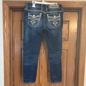 Rock Revival Blue Skinny Jeans with Decorative Stitching